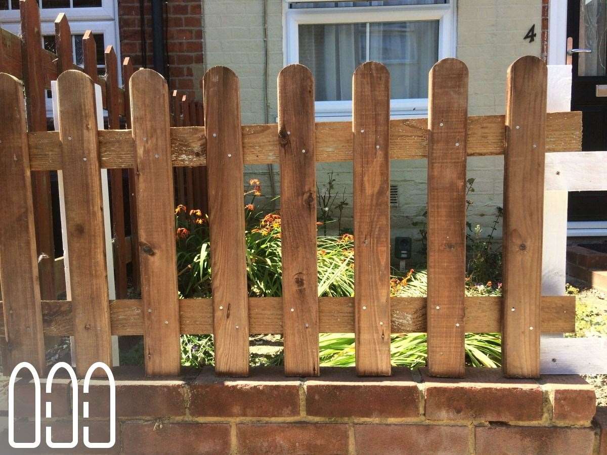 Picket Fence with Wooden Gate using round top palisades